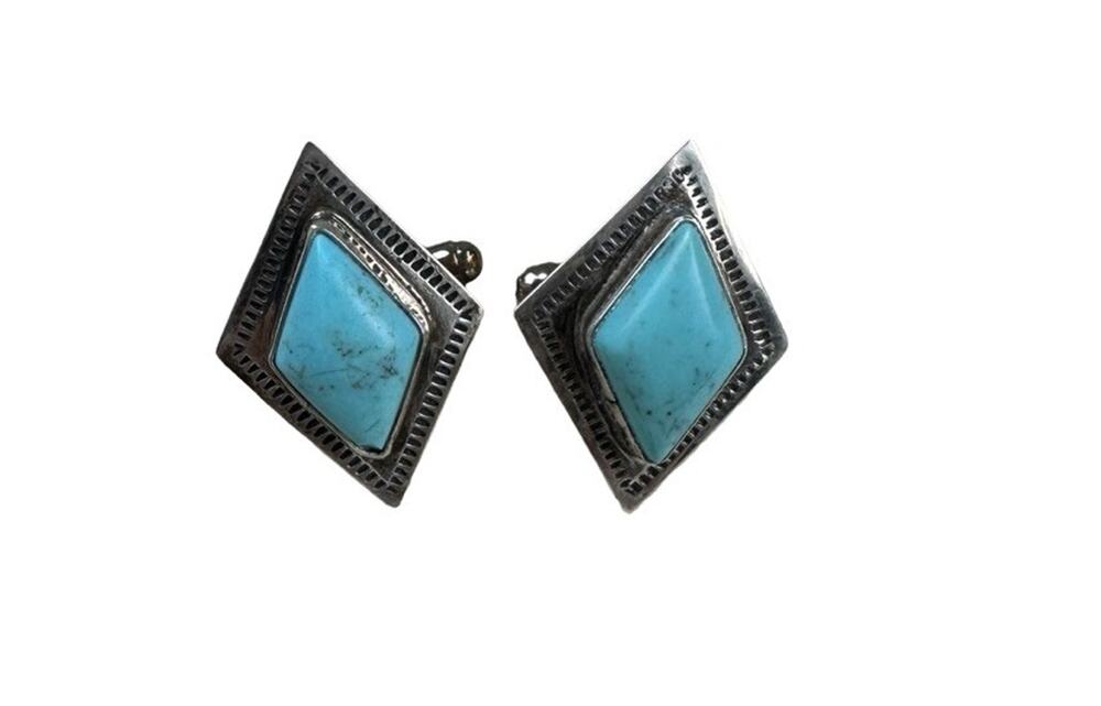 Vintage Running Bear RB Sterling Silver Turquoise Southwestern Diamond Cufflinks